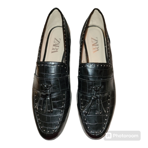 NWOT* Zara* Animal Print* Micro Studded* Loafers* Black* Sz EU42/US10 - Picture 2 of 6